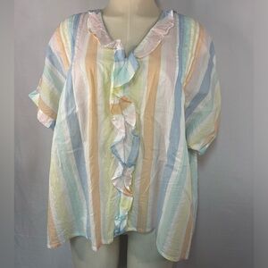 THML 100% cotton blouses pastel colored stripes with a sweet collar trimming!